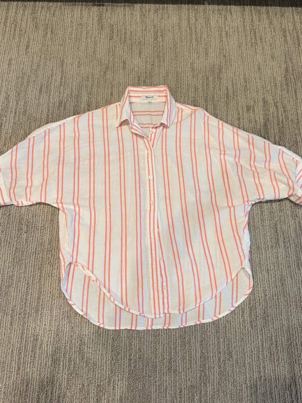 Madewell White & Coral Stripe Button-Up Shirt